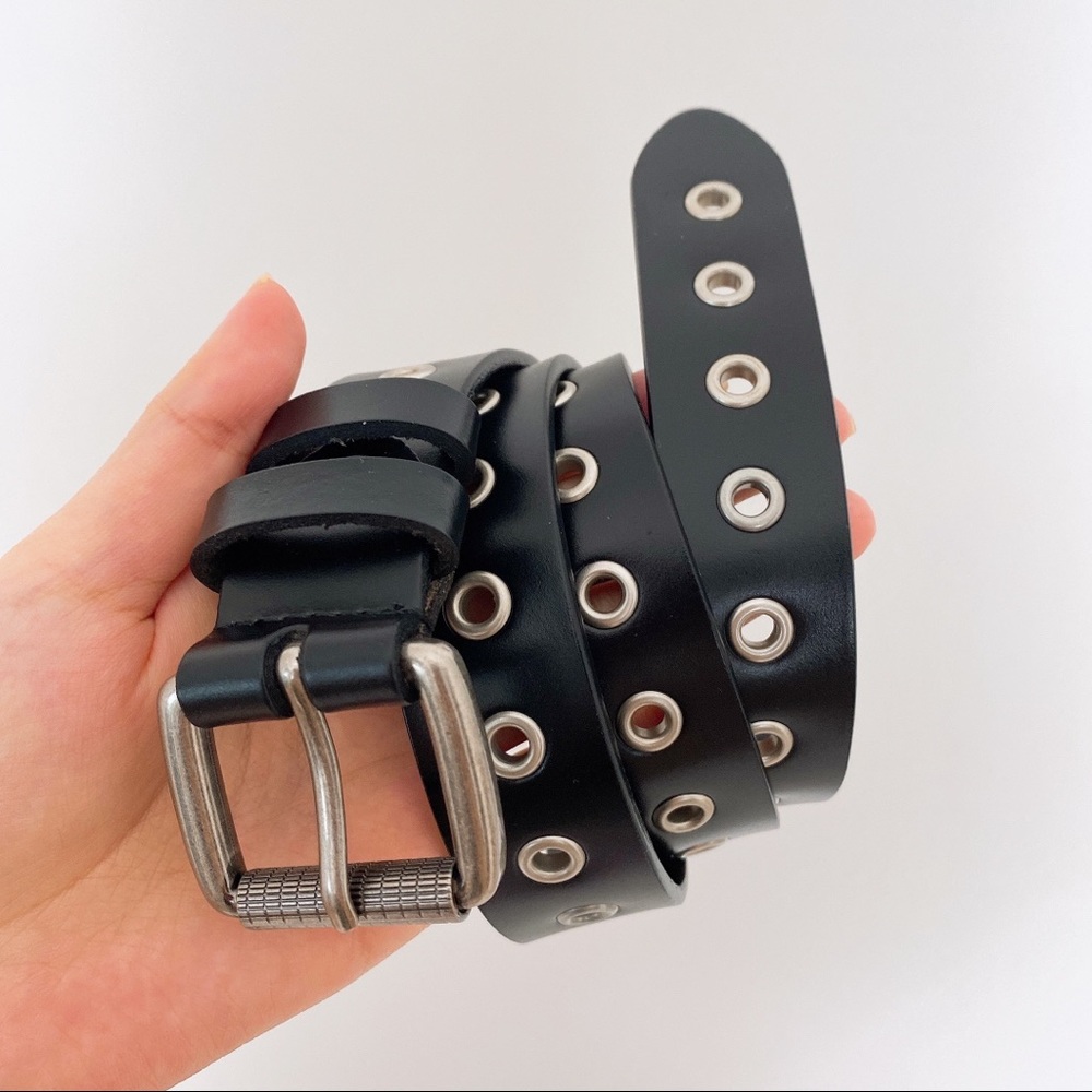 Genuine cow hide leather black belt